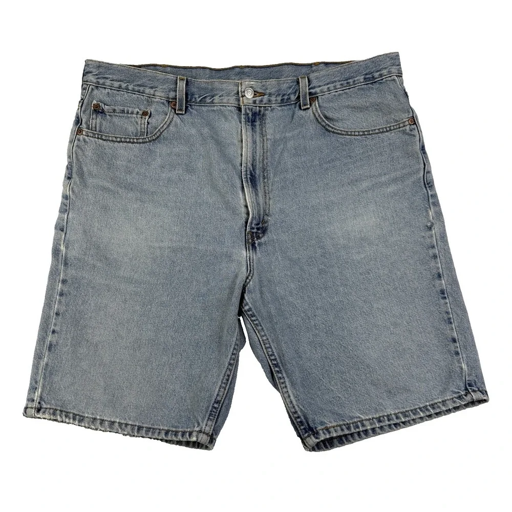 Vintage Levis 505 Mens Shorts Size 42 Distressed Light‎ Wash Blue Denim Sm Flaw